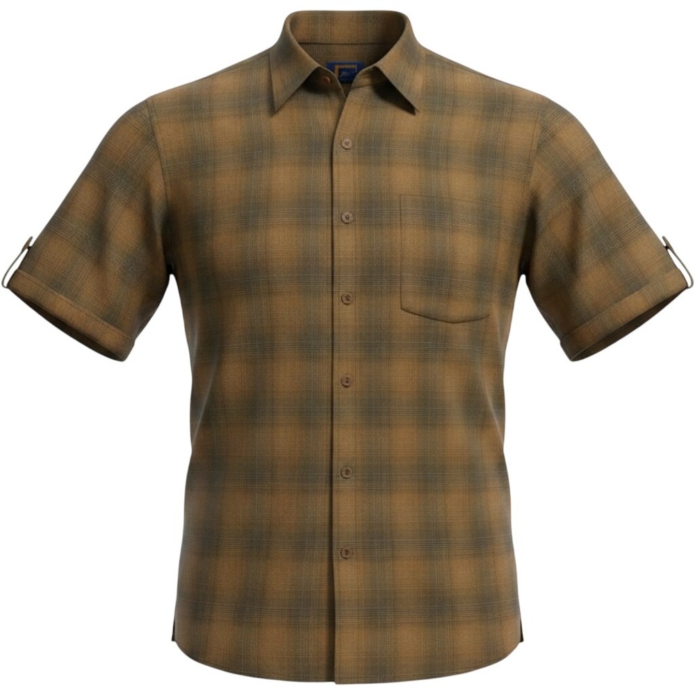 Ferera Collezione Button Down Shirt Mens XL Brown Plaid Short Sleeve Ombre Retro